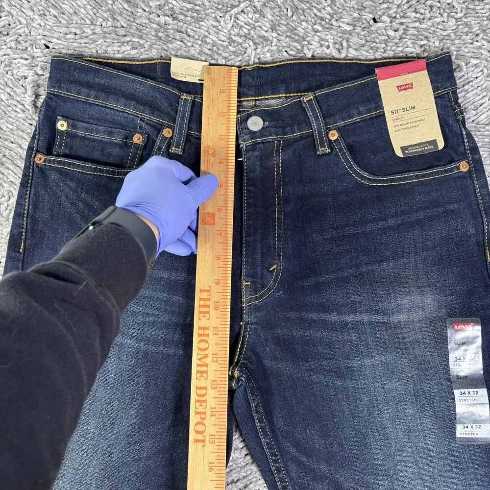 Levis 511 Slim Jeans Mens 34x32 Denim Blue Stretch Preppy Designer Flex NWTGS